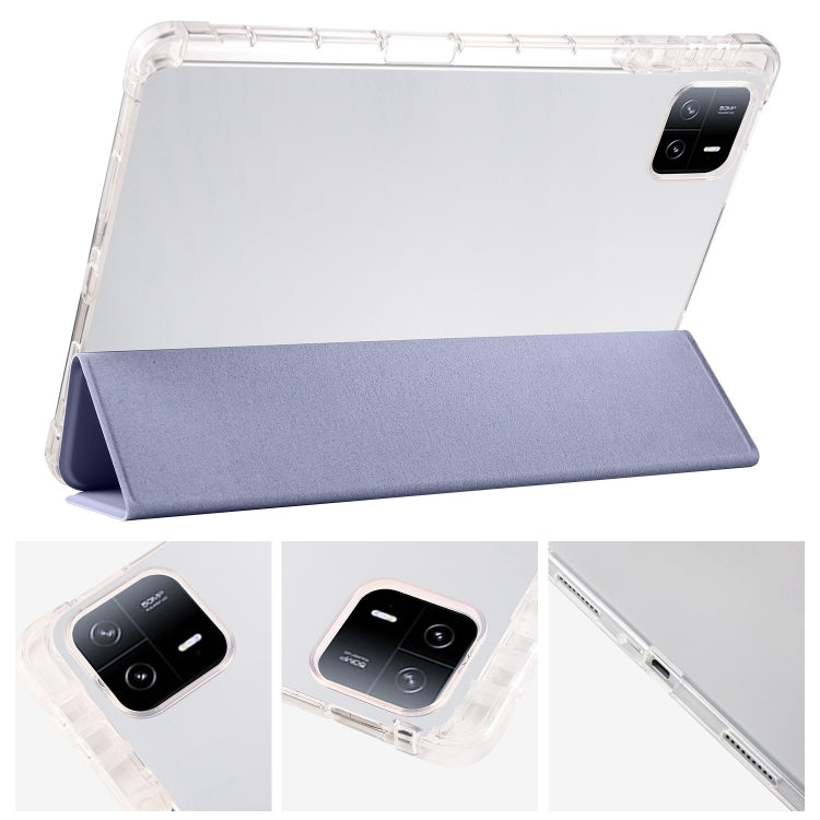 For iPad Air 13 2025 / 2024 3-fold Clear TPU Smart Leather Tablet Case with Pen Slot(Lavender Purple) - iPad Air 13 2025 / 2024 Cases by buy2fix | Online Shopping UK | buy2fix