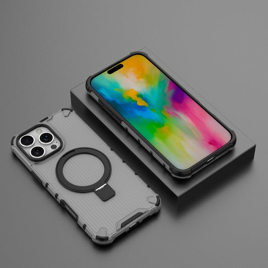 For iPhone 16 Pro Max Grating Holder Shockproof Phone Case(Transparent Black) by buy2fix