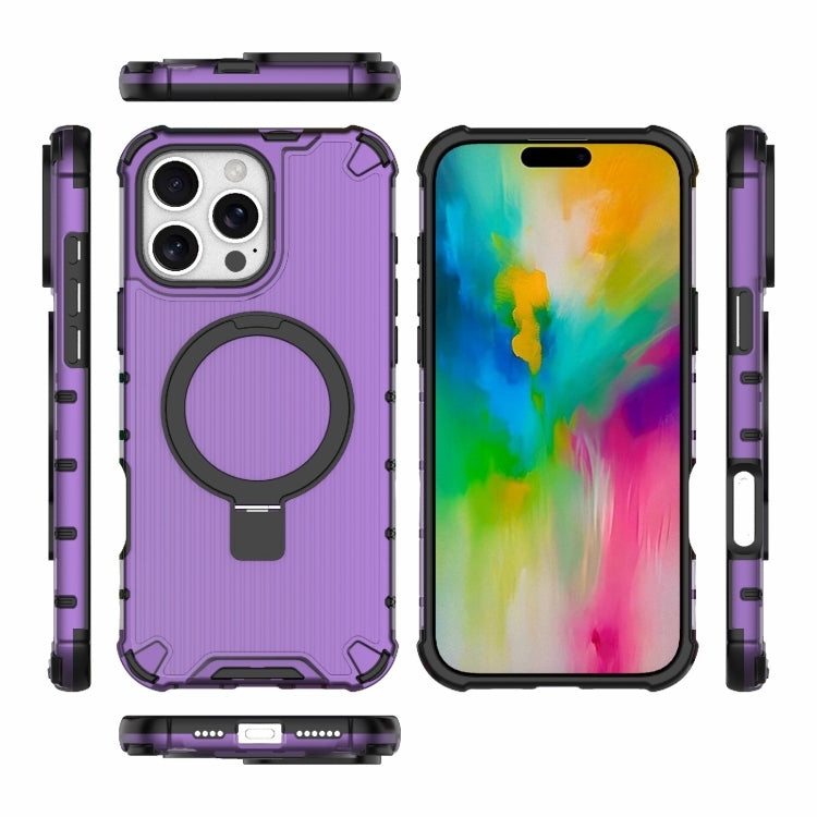 For iPhone 16 Pro Max Grating Holder Shockproof Phone Case(Purple) by buy2fix