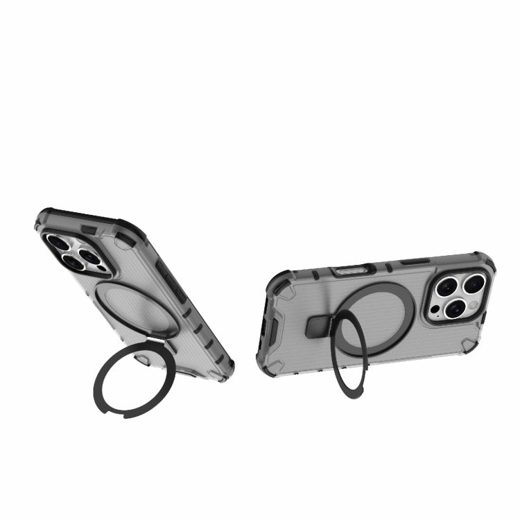 For iPhone 16 Pro Grating Holder Shockproof Phone Case(Transparent Black) by buy2fix