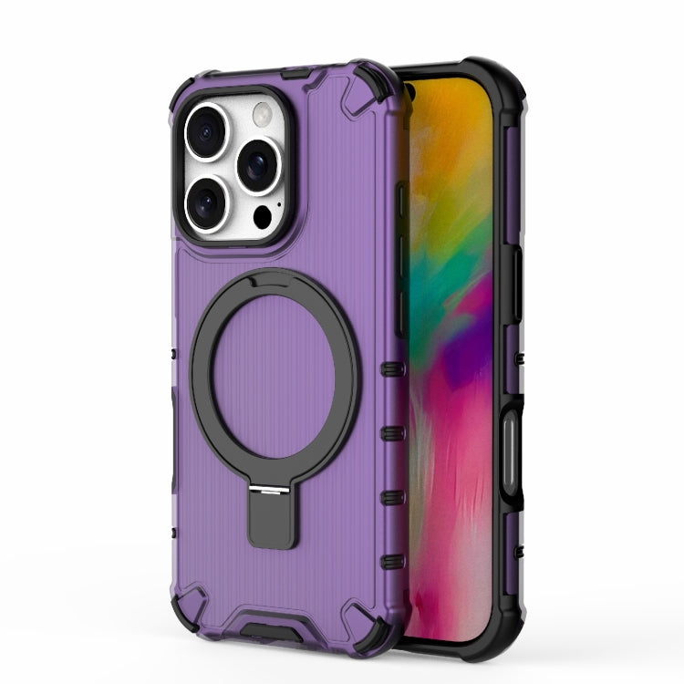 For iPhone 16 Pro Grating Holder Shockproof Phone Case(Purple) by buy2fix
