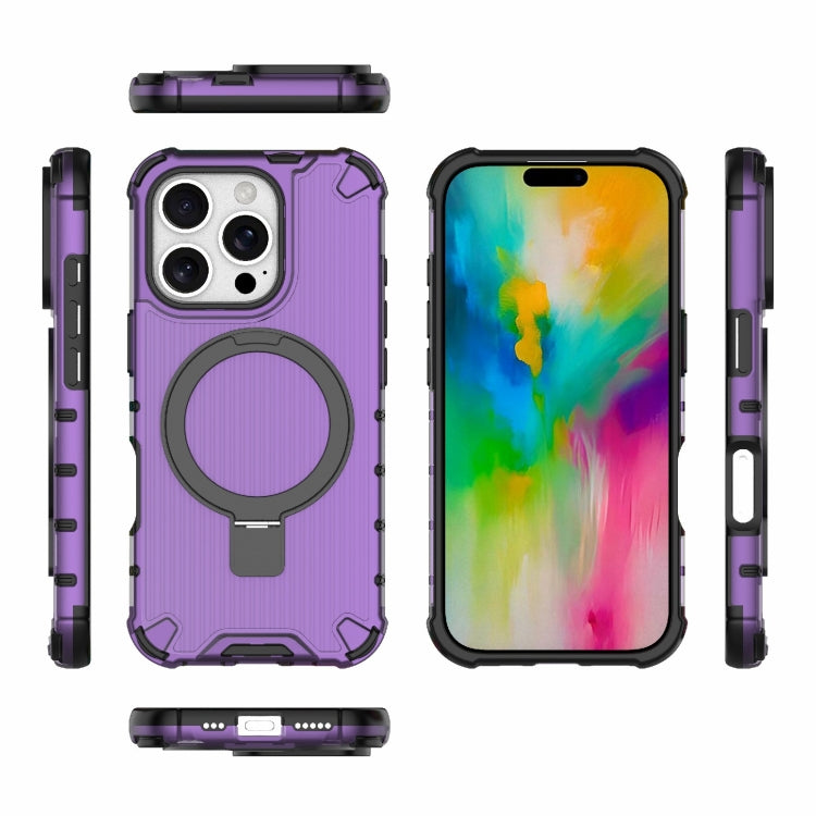 For iPhone 16 Pro Grating Holder Shockproof Phone Case(Purple) by buy2fix