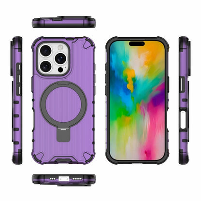 For iPhone 16 Pro Grating Holder Shockproof Phone Case(Purple) by buy2fix