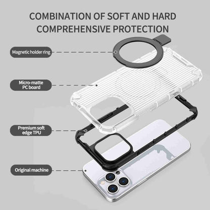 For iPhone 16 Pro Max Grating Holder Shockproof Phone Case(Transparent Black) by buy2fix