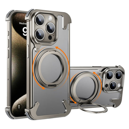 For iPhone 15 Pro Max 360 Degree Rotation MagSafe Stand Metal Phone Case(Frosted Silver) - iPhone 15 Pro Max Cases by buy2fix | Online Shopping UK | buy2fix