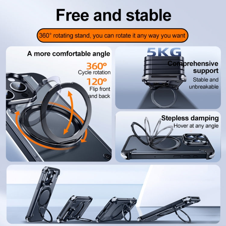 For iPhone 15 Pro Max 360 Degree Rotation MagSafe Stand Metal Phone Case(Leather Black) - iPhone 15 Pro Max Cases by buy2fix | Online Shopping UK | buy2fix