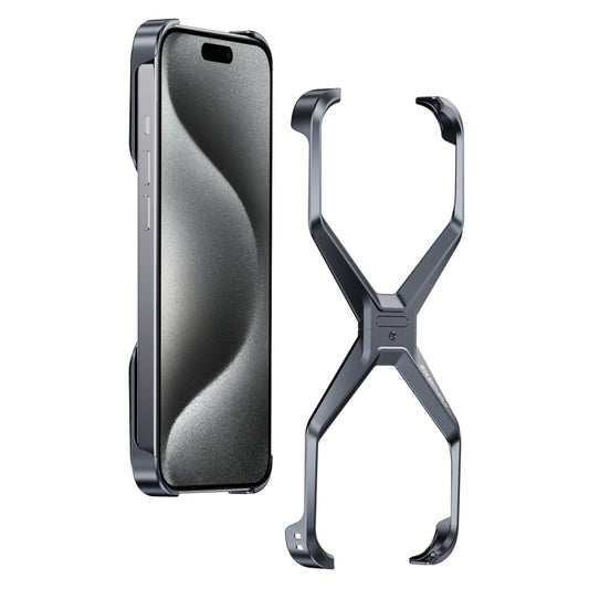 For iPhone 15 Pro Max Frameless X-shaped Metal Phone Case(Grey) - iPhone 15 Pro Max Cases by buy2fix | Online Shopping UK | buy2fix