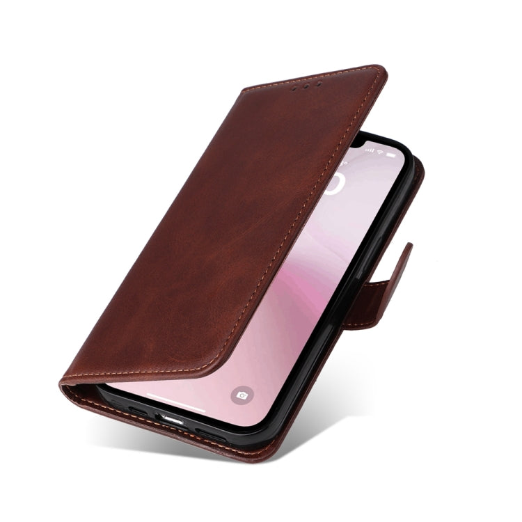 For iPhone 16e Classic Calf Texture Flip Leather Phone Case(Brown) - iPhone 16e Cases by buy2fix | Online Shopping UK | buy2fix