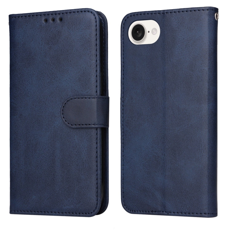 For iPhone 16e Classic Calf Texture Flip Leather Phone Case(Blue) - iPhone 16e Cases by buy2fix | Online Shopping UK | buy2fix