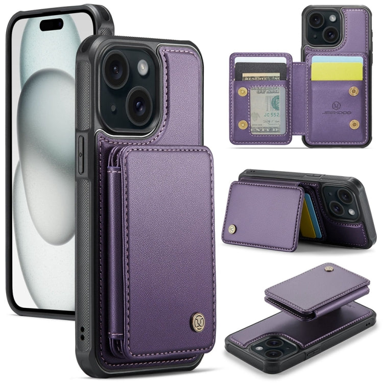 For iPhone 15 Plus JEEHOOD J05 Business Magnetic Style RFID Leather Phone Case(Purple) - iPhone 15 Plus Cases by JEEHOOD | Online Shopping UK | buy2fix
