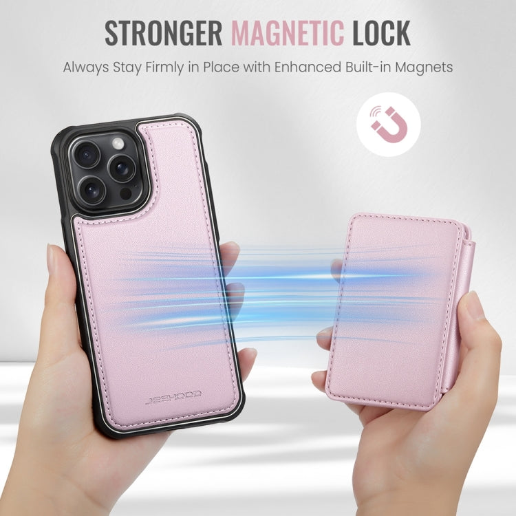 For iPhone 15 Plus JEEHOOD J05 Business Magnetic Style RFID Leather Phone Case(Pink) - iPhone 15 Plus Cases by JEEHOOD | Online Shopping UK | buy2fix