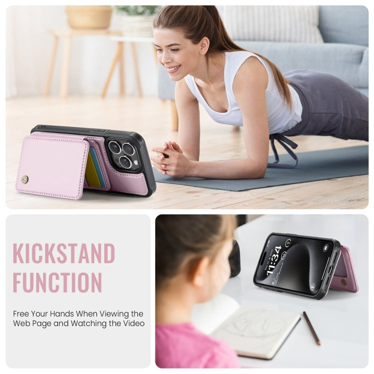 For iPhone 15 Plus JEEHOOD J05 Business Magnetic Style RFID Leather Phone Case(Pink) - iPhone 15 Plus Cases by JEEHOOD | Online Shopping UK | buy2fix