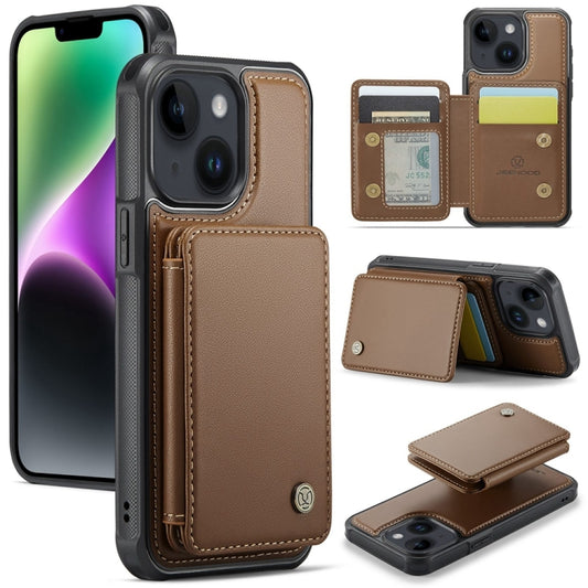For iPhone 14 Plus JEEHOOD J05 Business Magnetic Style RFID Leather Phone Case(Brown) - iPhone 14 Plus Cases by JEEHOOD | Online Shopping UK | buy2fix