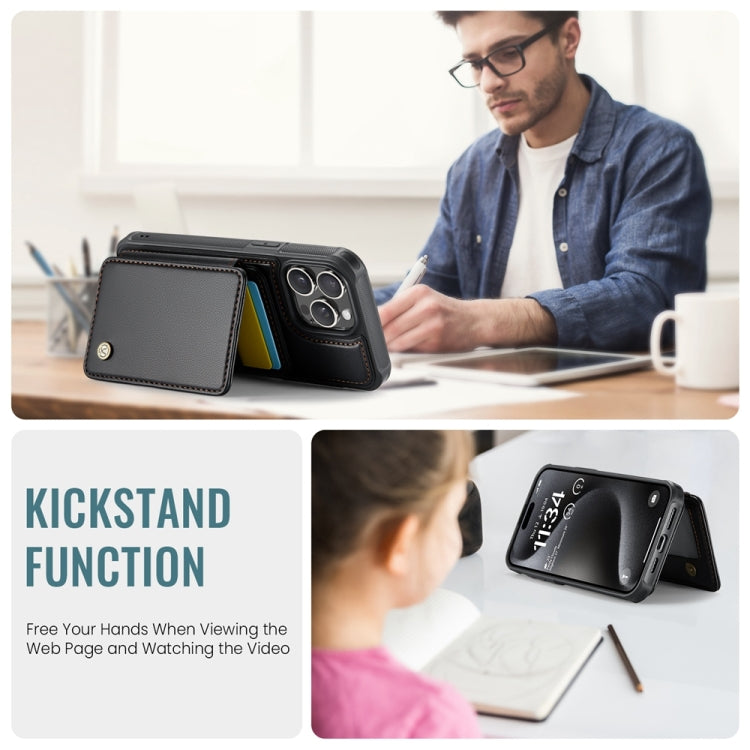 For iPhone 14 JEEHOOD J05 Business Magnetic Style RFID Leather Phone Case(Black) - iPhone 14 Cases by JEEHOOD | Online Shopping UK | buy2fix