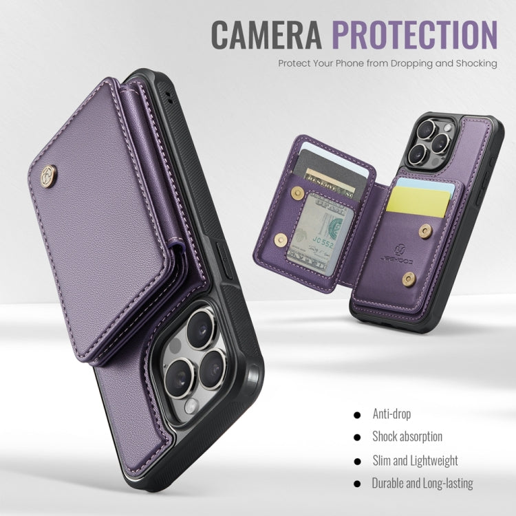 For iPhone 14 JEEHOOD J05 Business Magnetic Style RFID Leather Phone Case(Purple) - iPhone 14 Cases by JEEHOOD | Online Shopping UK | buy2fix