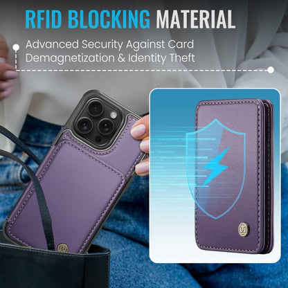 For iPhone 14 JEEHOOD J05 Business Magnetic Style RFID Leather Phone Case(Purple) - iPhone 14 Cases by JEEHOOD | Online Shopping UK | buy2fix