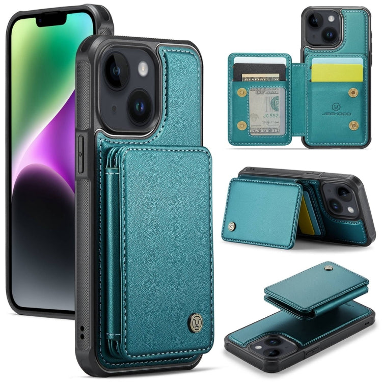 For iPhone 14 JEEHOOD J05 Business Magnetic Style RFID Leather Phone Case(Blue Green) - iPhone 14 Cases by JEEHOOD | Online Shopping UK | buy2fix
