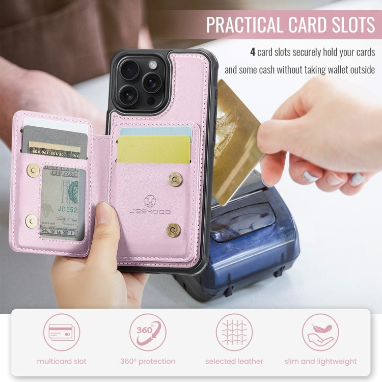 For iPhone 12 / 12 Pro JEEHOOD J05 Business Magnetic Style RFID Leather Phone Case(Pink) - iPhone 12 / 12 Pro Cases by JEEHOOD | Online Shopping UK | buy2fix
