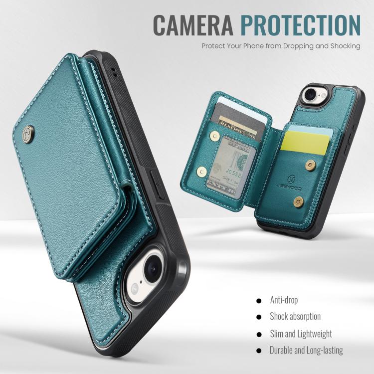 For iPhone 16e JEEHOOD J05 Business Magnetic Style RFID Leather Phone Case(Blue Green) - iPhone 16e Cases by JEEHOOD | Online Shopping UK | buy2fix