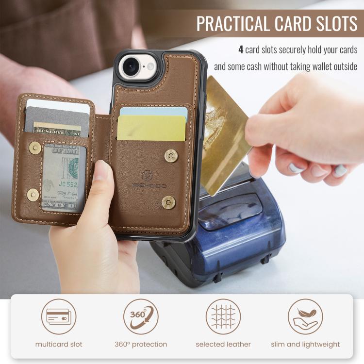 For iPhone 16e JEEHOOD J05 Business Magnetic Style RFID Leather Phone Case(Brown) - iPhone 16e Cases by JEEHOOD | Online Shopping UK | buy2fix