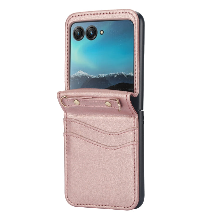 For Motorola Razr 40 Ultra Dual Card Slots Folding Phone Case(Rose Gold) by buy2fix