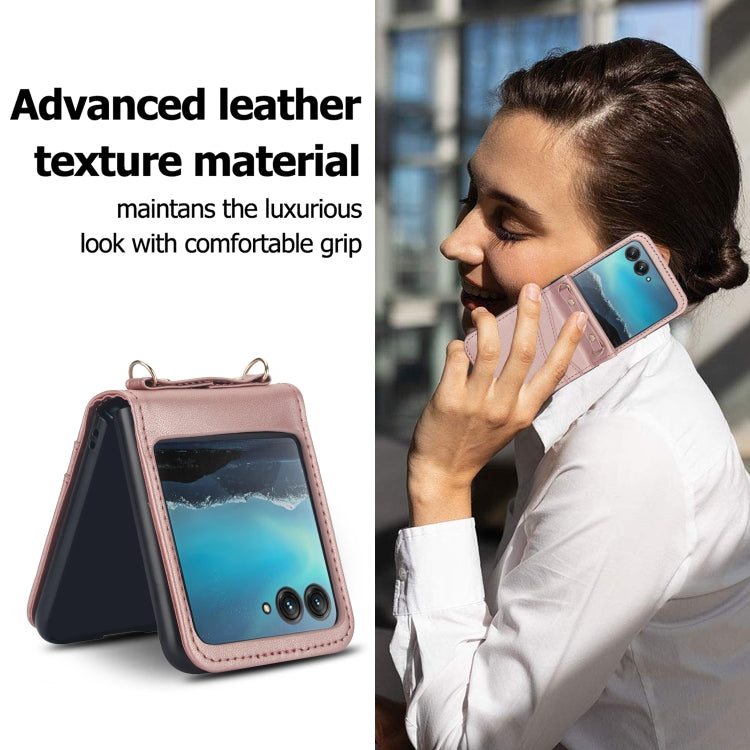 For Motorola Razr 40 Ultra Dual Card Slots Folding Phone Case(Rose Gold) by buy2fix