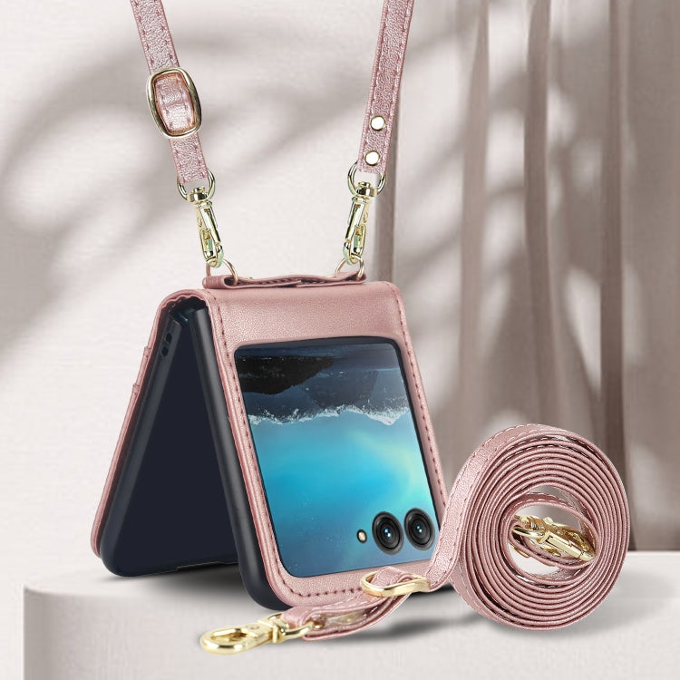 For Motorola Razr 40 Ultra Dual Card Slots Folding Phone Case(Rose Gold) by buy2fix