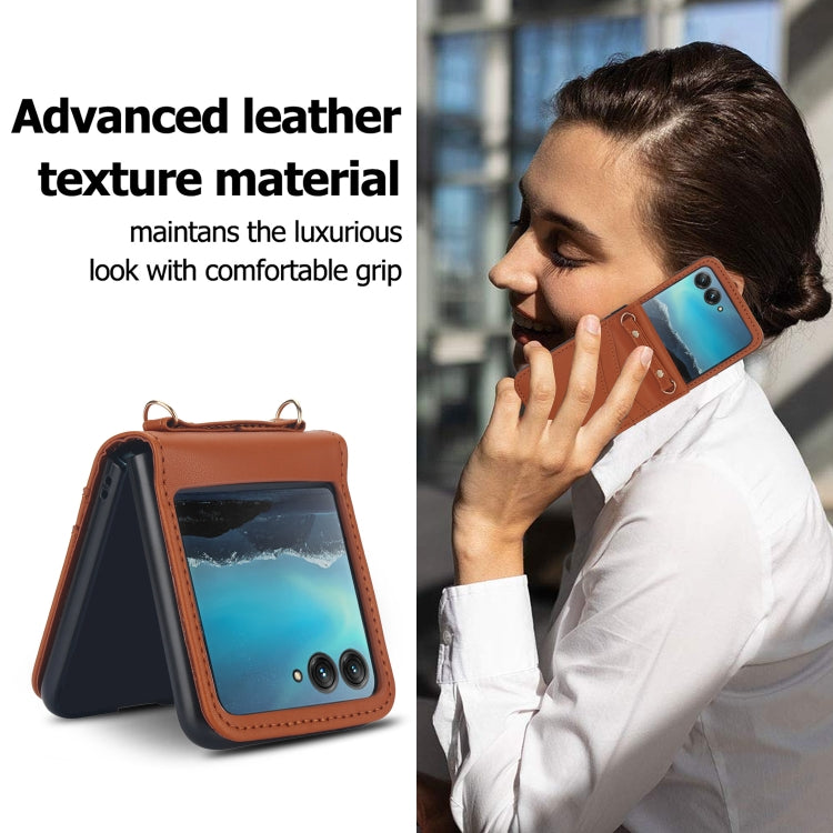 For Motorola Razr 40 Ultra Dual Card Slots Folding Phone Case(Brown) by buy2fix