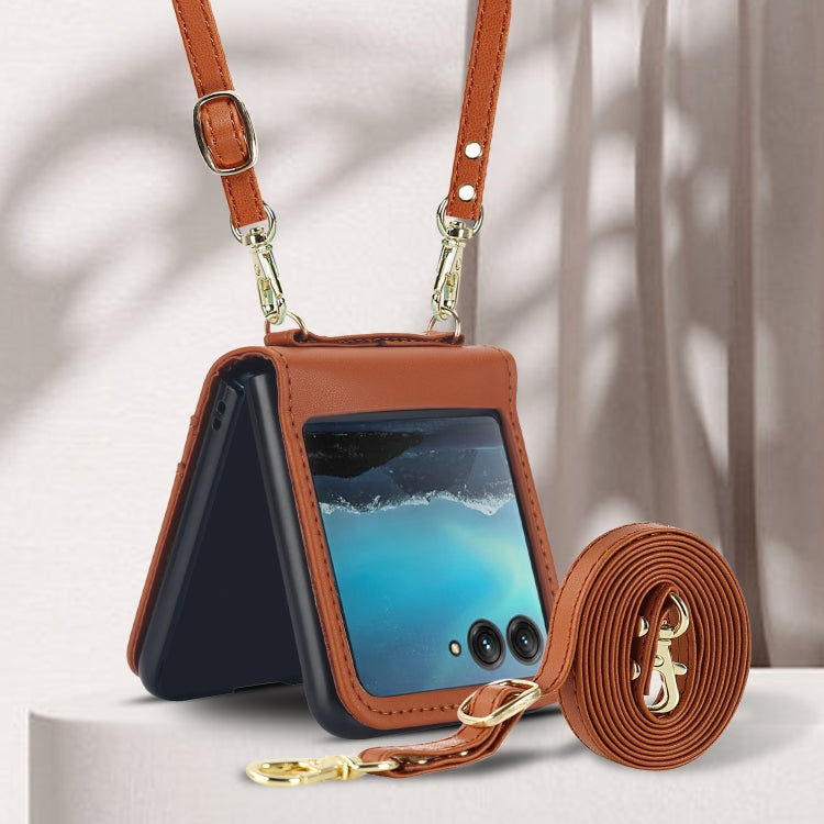 For Motorola Razr 40 Ultra Dual Card Slots Folding Phone Case(Brown) by buy2fix