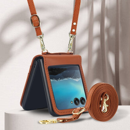 For Motorola Razr 40 Ultra Dual Card Slots Folding Phone Case(Brown) by buy2fix