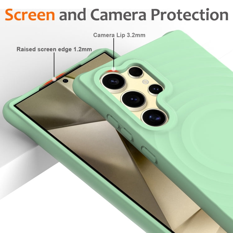 For Samsung Galaxy S25 Ultra 5G Wave Texture MagSafe Magnetic Liquid Silicone Phone Case(Green) by buy2fix