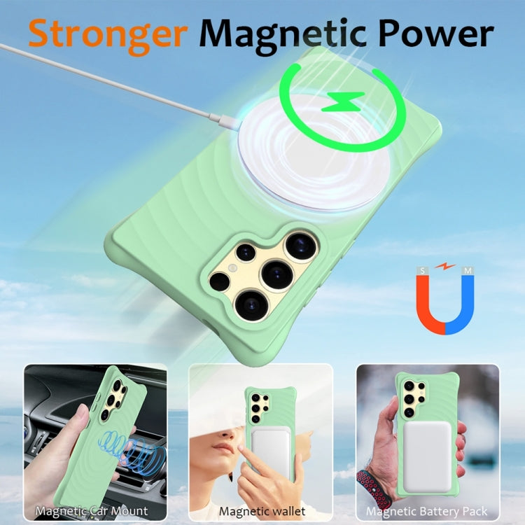 For Samsung Galaxy S25 Ultra 5G Wave Texture MagSafe Magnetic Liquid Silicone Phone Case(Green) by buy2fix