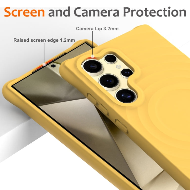 For Samsung Galaxy S25 Ultra 5G Wave Texture MagSafe Magnetic Liquid Silicone Phone Case(Yellow) by buy2fix
