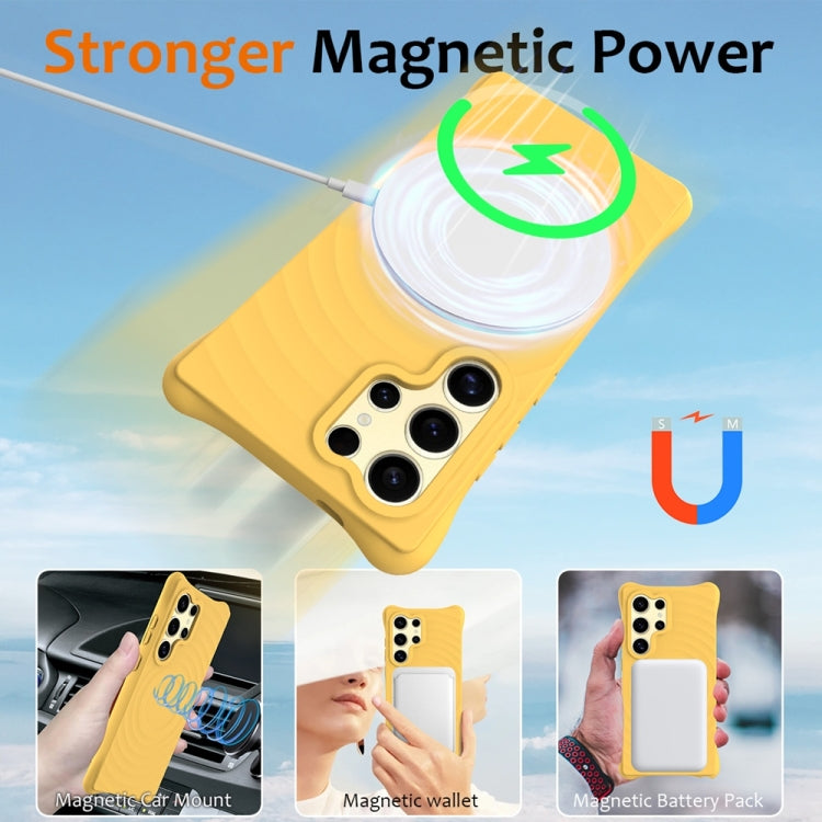 For Samsung Galaxy S25 Ultra 5G Wave Texture MagSafe Magnetic Liquid Silicone Phone Case(Yellow) by buy2fix