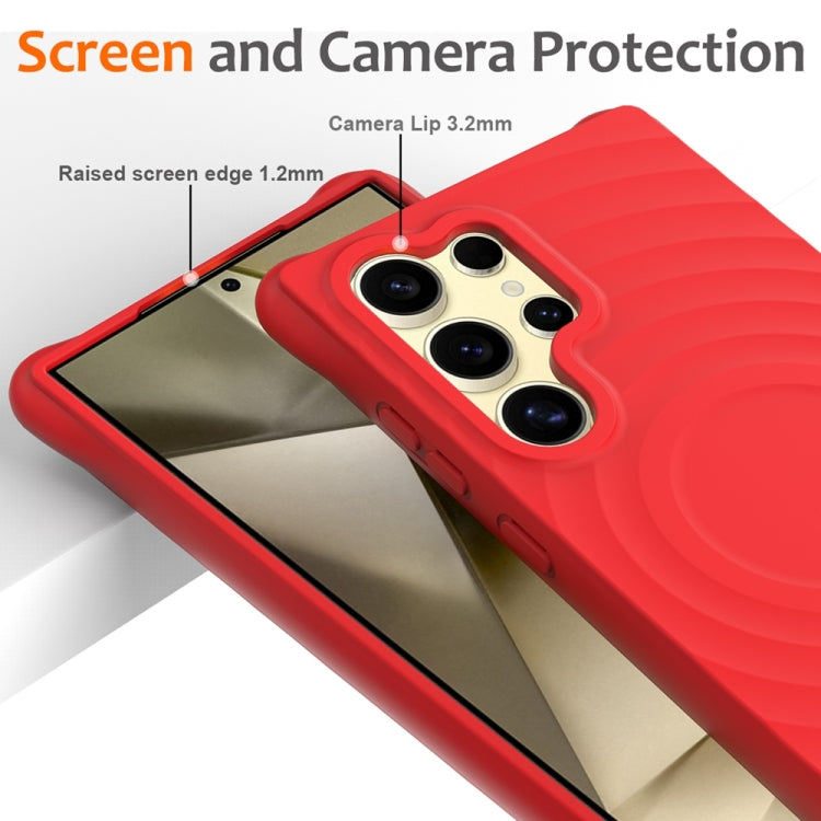 For Samsung Galaxy S25 Ultra 5G Wave Texture MagSafe Magnetic Liquid Silicone Phone Case(Red) by buy2fix