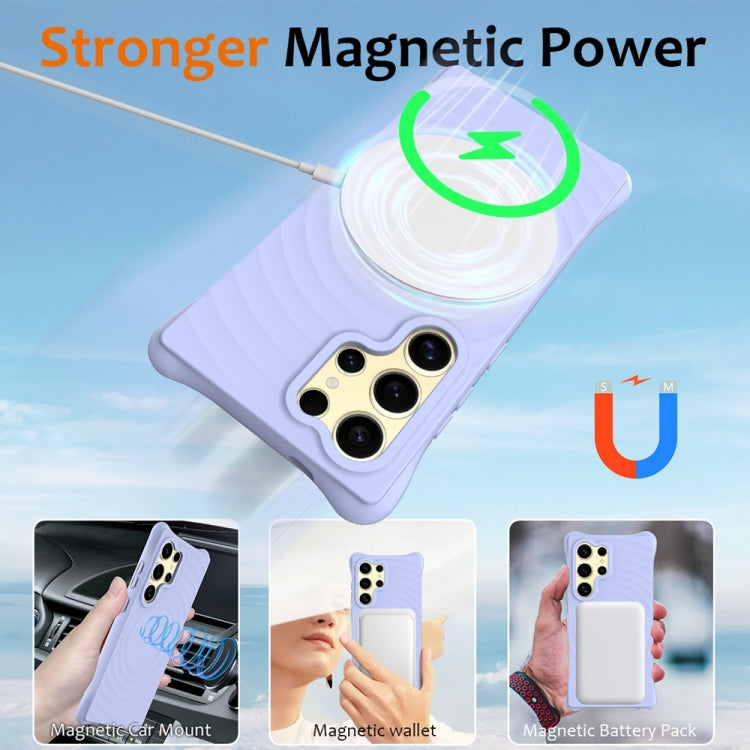 For Samsung Galaxy S25 Ultra 5G Wave Texture MagSafe Magnetic Liquid Silicone Phone Case(Purple) by buy2fix