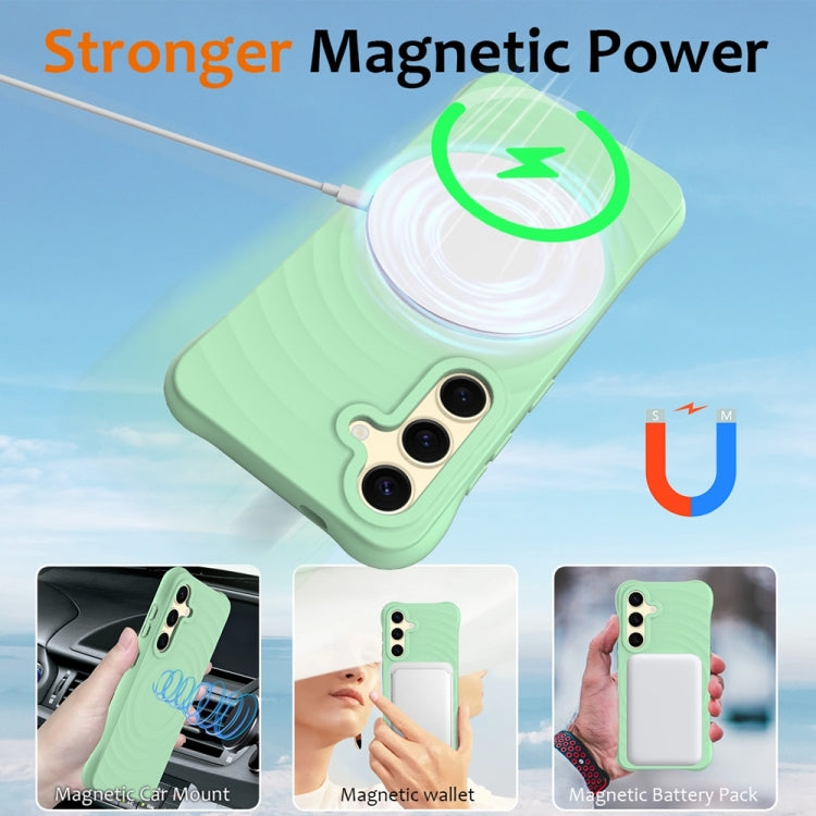 For Samsung Galaxy S25+ 5G Wave Texture MagSafe Magnetic Liquid Silicone Phone Case(Green) by buy2fix