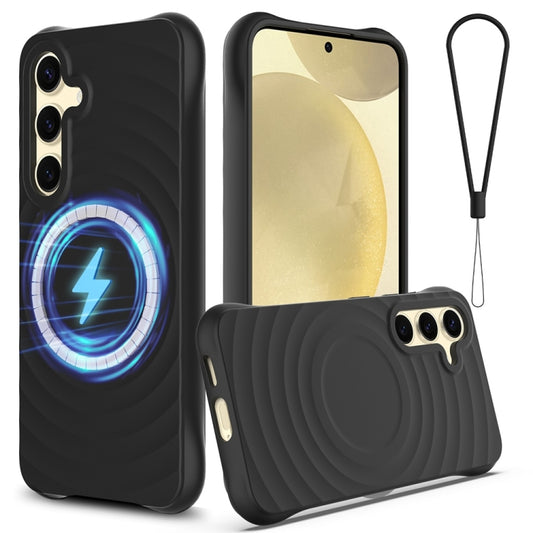For Samsung Galaxy S25 5G Wave Texture MagSafe Magnetic Liquid Silicone Phone Case(Black) by buy2fix