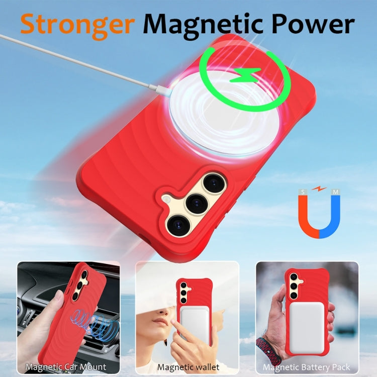 For Samsung Galaxy S25 5G Wave Texture MagSafe Magnetic Liquid Silicone Phone Case(Red) by buy2fix