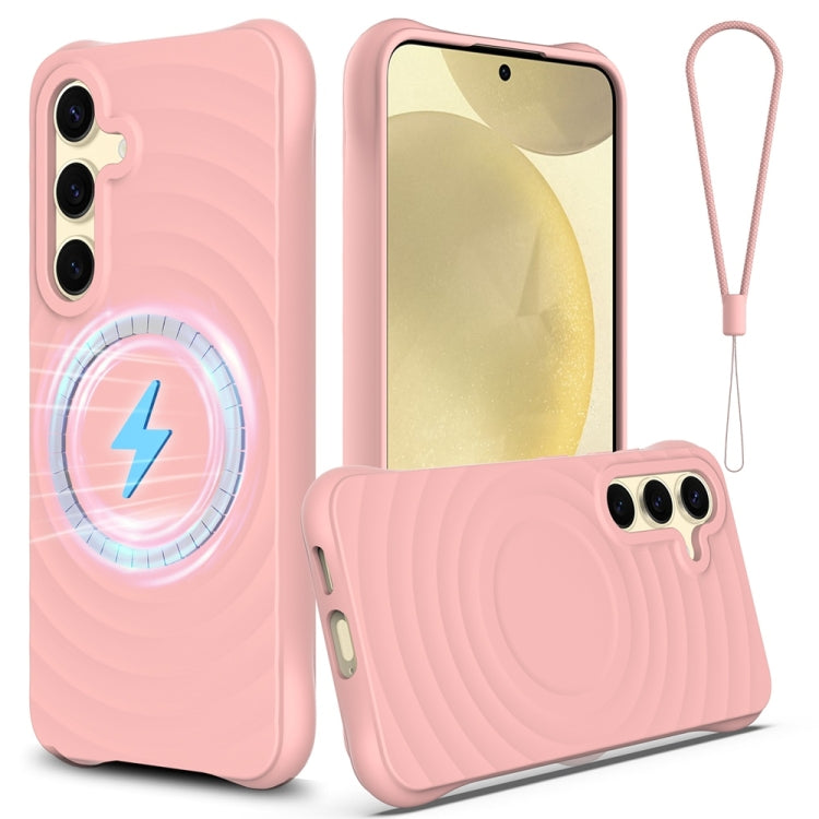 For Samsung Galaxy S25 5G Wave Texture MagSafe Magnetic Liquid Silicone Phone Case(Pink) by buy2fix