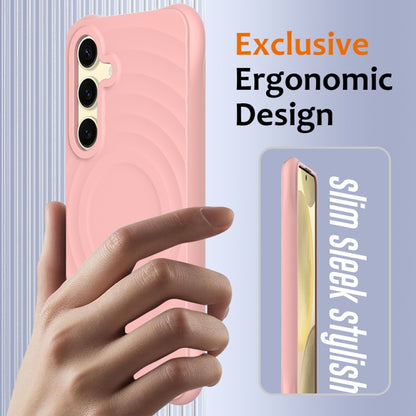 For Samsung Galaxy S25 5G Wave Texture MagSafe Magnetic Liquid Silicone Phone Case(Pink) by buy2fix