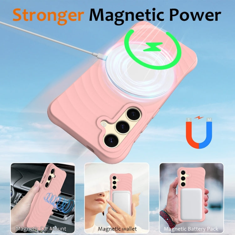 For Samsung Galaxy S25 5G Wave Texture MagSafe Magnetic Liquid Silicone Phone Case(Pink) by buy2fix