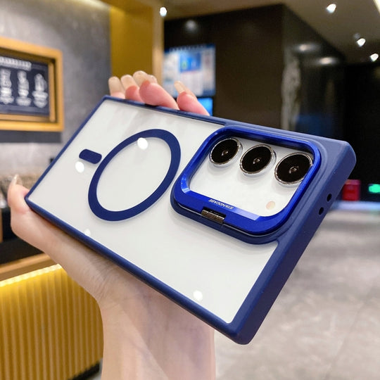 For Samsung Galaxy S23+ 5G Metal Lens Frame Holder MagSafe Phone Case(Blue)