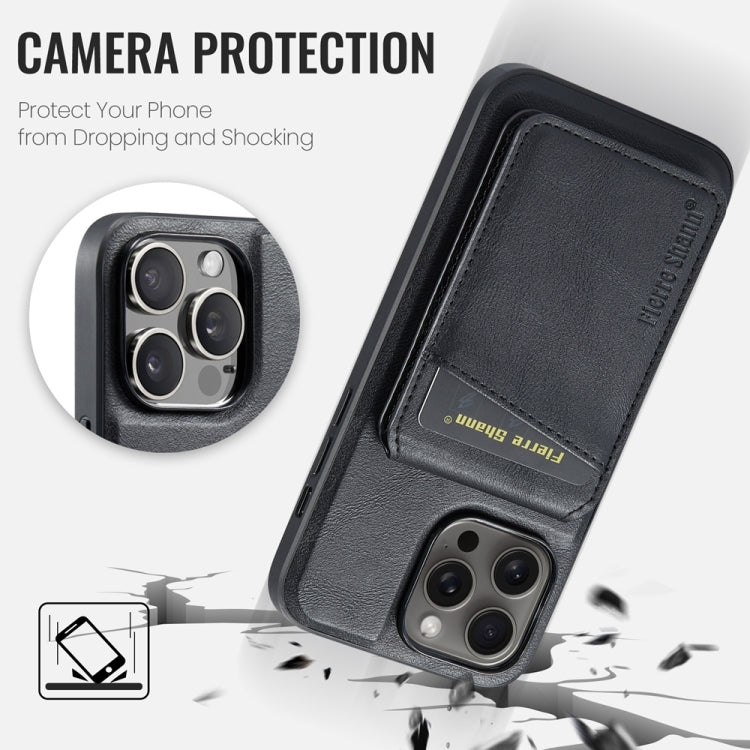 For iPhone 15 Pro Max Fierre Shann Cowhide Vertical Flip Magnetic Card Holder Phone Case(Black) by FIERRE SHANN