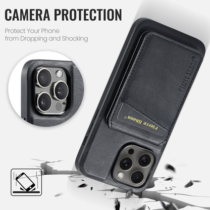 For iPhone 15 Pro Max Fierre Shann Cowhide Vertical Flip Magnetic Card Holder Phone Case(Black) by FIERRE SHANN