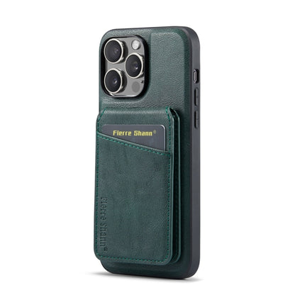 For iPhone 15 Pro Max Fierre Shann Cowhide Vertical Flip Magnetic Card Holder Phone Case(Green) by FIERRE SHANN