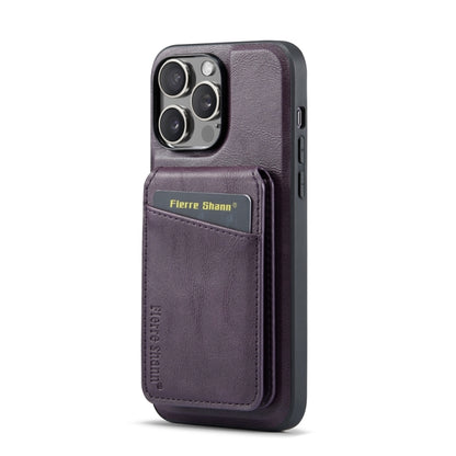 For iPhone 15 Pro Max Fierre Shann Cowhide Vertical Flip Magnetic Card Holder Phone Case(Purple) by FIERRE SHANN