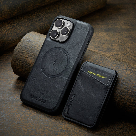 For iPhone 15 Pro Fierre Shann Cowhide Vertical Flip Magnetic Card Holder Phone Case(Black) - iPhone 15 Pro Cases by FIERRE SHANN | Online Shopping UK | buy2fix