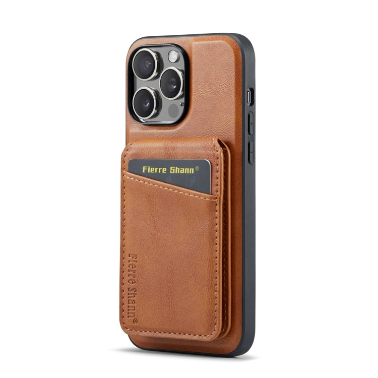 For iPhone 15 Pro Fierre Shann Cowhide Vertical Flip Magnetic Card Holder Phone Case(Brown) - iPhone 15 Pro Cases by FIERRE SHANN | Online Shopping UK | buy2fix
