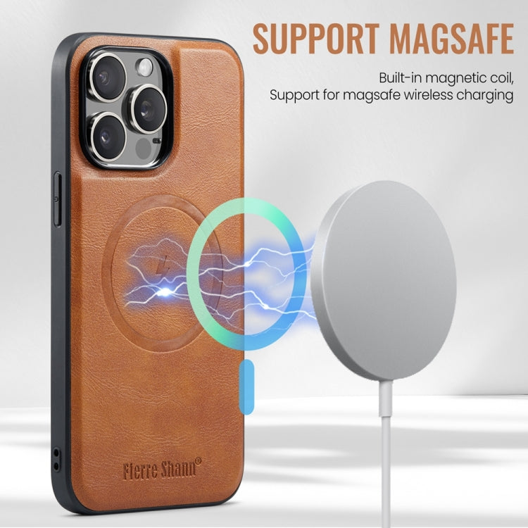 For iPhone 15 Pro Fierre Shann Cowhide Vertical Flip Magnetic Card Holder Phone Case(Brown) - iPhone 15 Pro Cases by FIERRE SHANN | Online Shopping UK | buy2fix